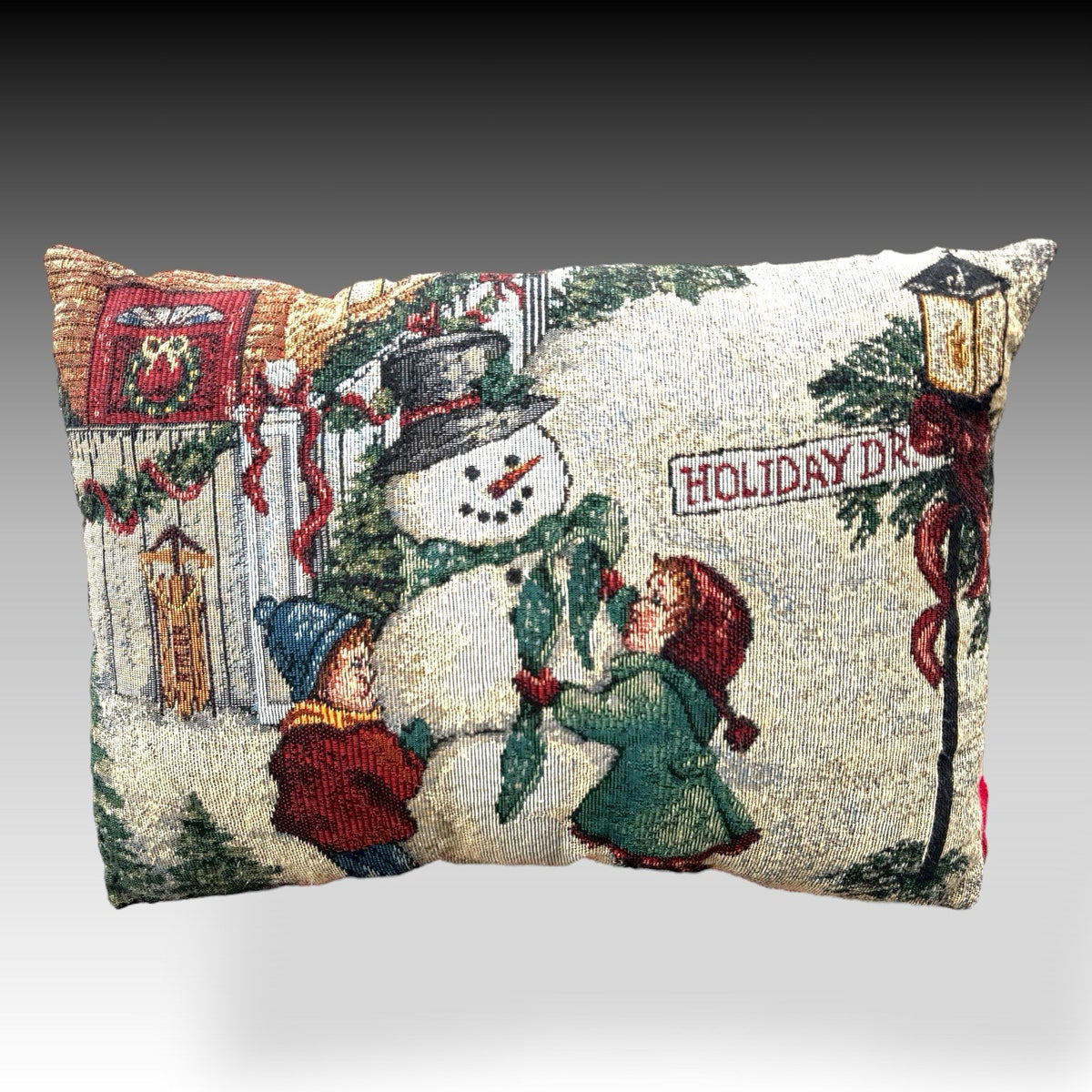 Tapestry Christmas Lumbar Pillow 11x16 Snowman Kids Holiday Winter Decor Accent