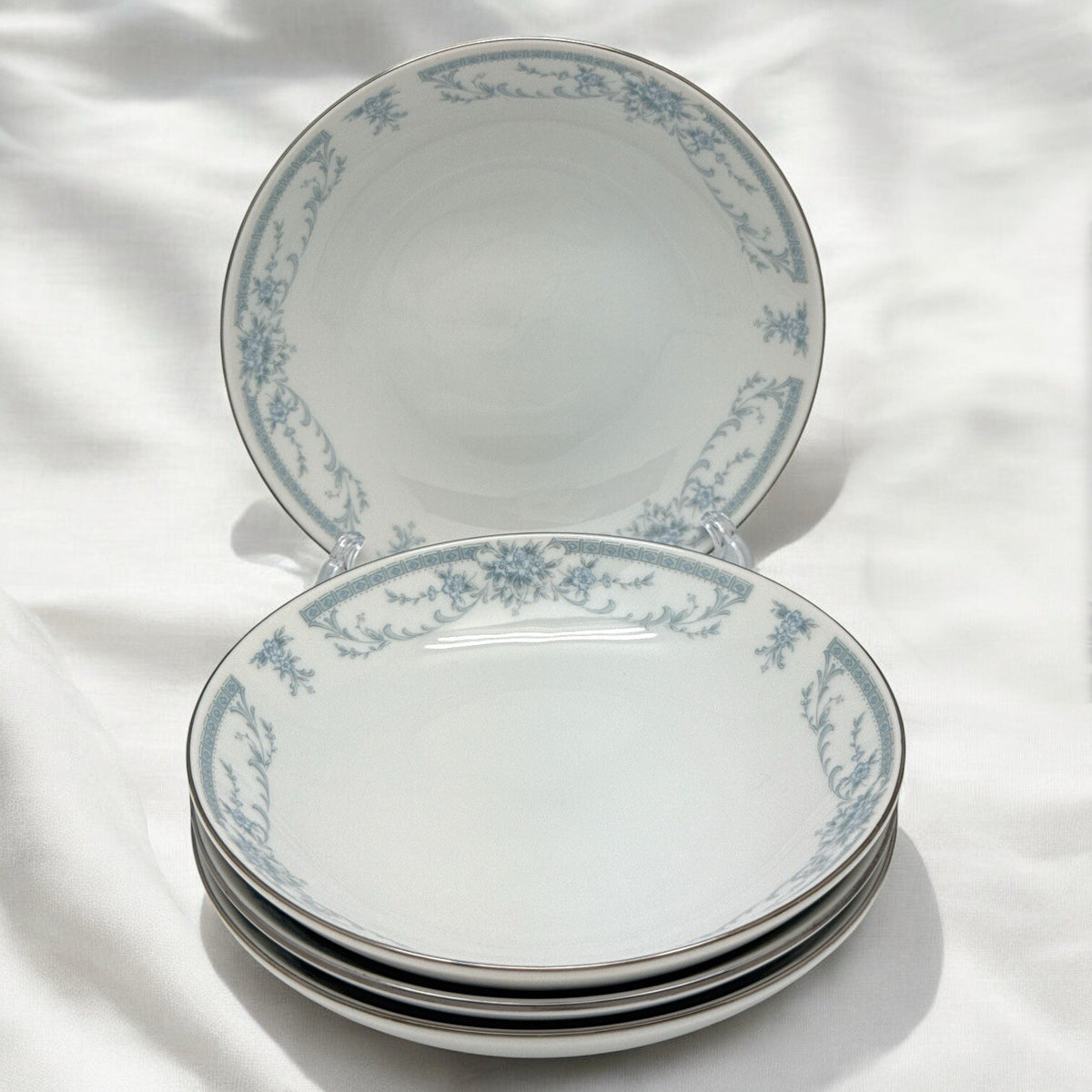 Set of 4 DESSERT BOWLS Sheffield 1985 BLUE WHISPER Porcelain Fine China 5 5/8”