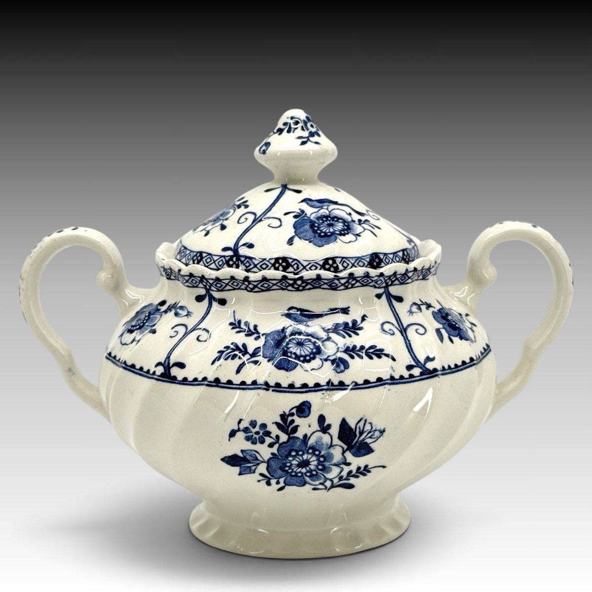 Johnson Brothers Indies Blue Creamer & Lidded Sugar Bowl England Vintage Set 2pc