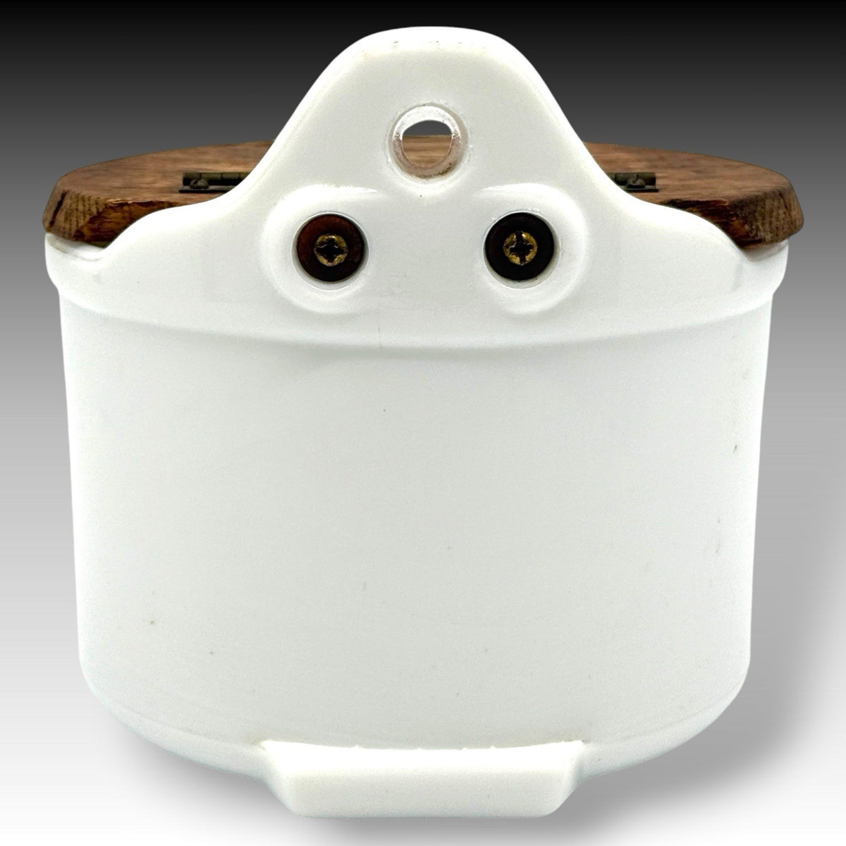 Jeanette Milk Glass Victorian Wall Mount Salt Box With Wood Lid Farmhouse Decor