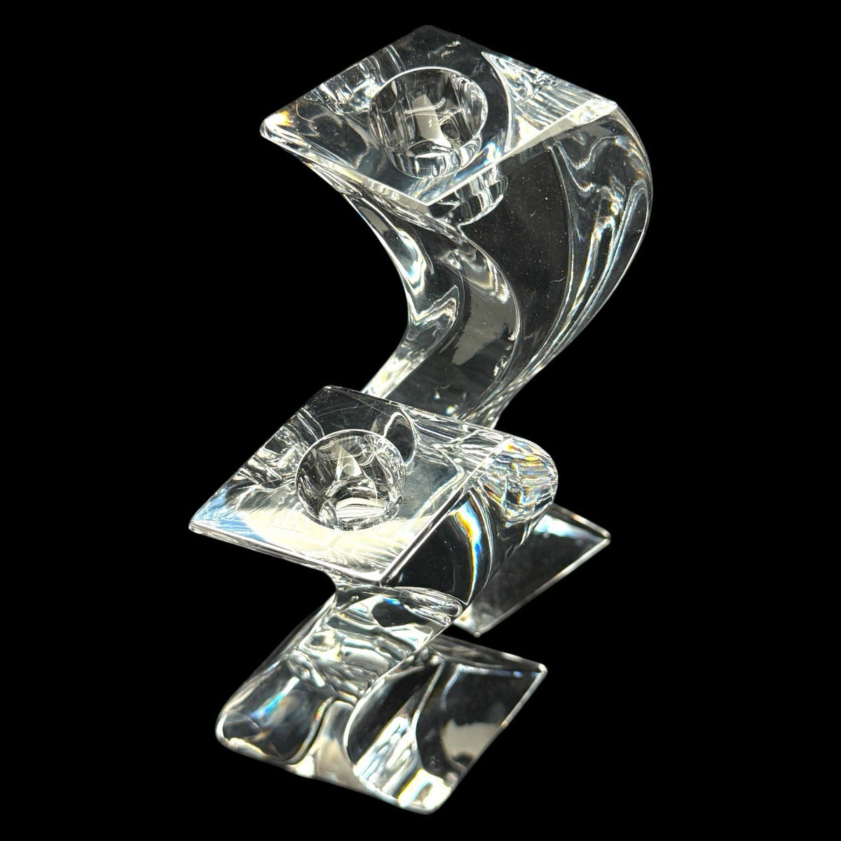 Mikasa 24% Lead Crystal Serpentine Wavy Candle Holders Pair Germany Vintage Pair