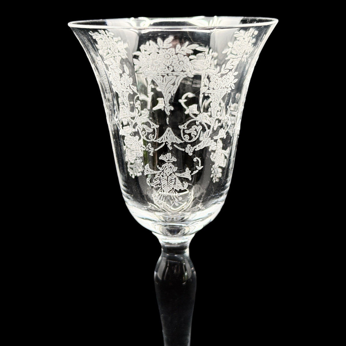 Morgantown Mayfair Stem Etched Crystal Water Wine Glasses Set Of 6 Art Deco 1930