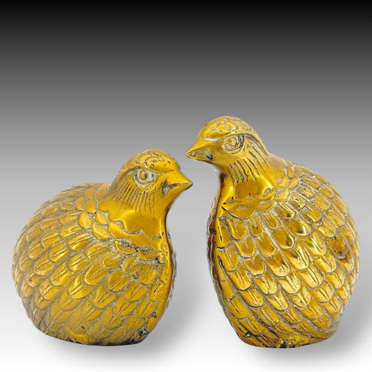 Vintage Brass Quail Bird Figurines Set Of 2 Korea Mid Century Decor Metal