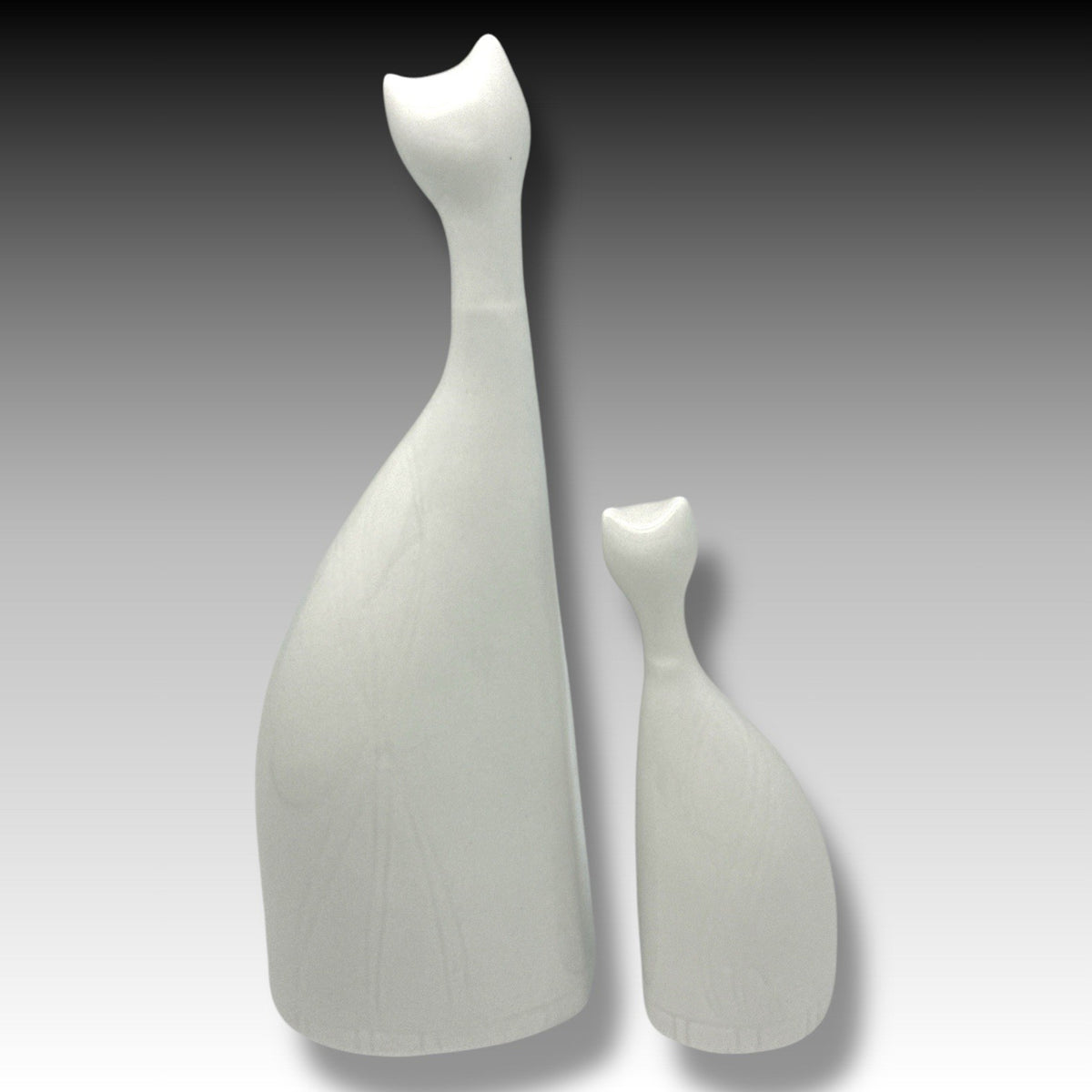 Mid Century Modern White Porcelain Cat Trio Long Neck Glossy Cats Figurines MCM