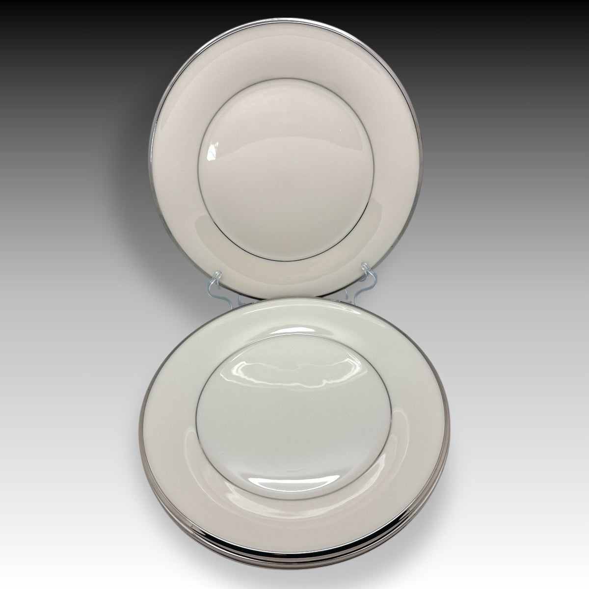 Set of 4 Lenox Solitaire Ivory Platinum Dinner Plates 10.5" USA Bone China EUC