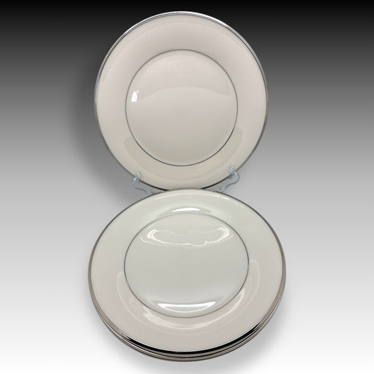 Set of 4 Lenox Solitaire Ivory Platinum Dinner Plates 10.5" USA Bone China EUC