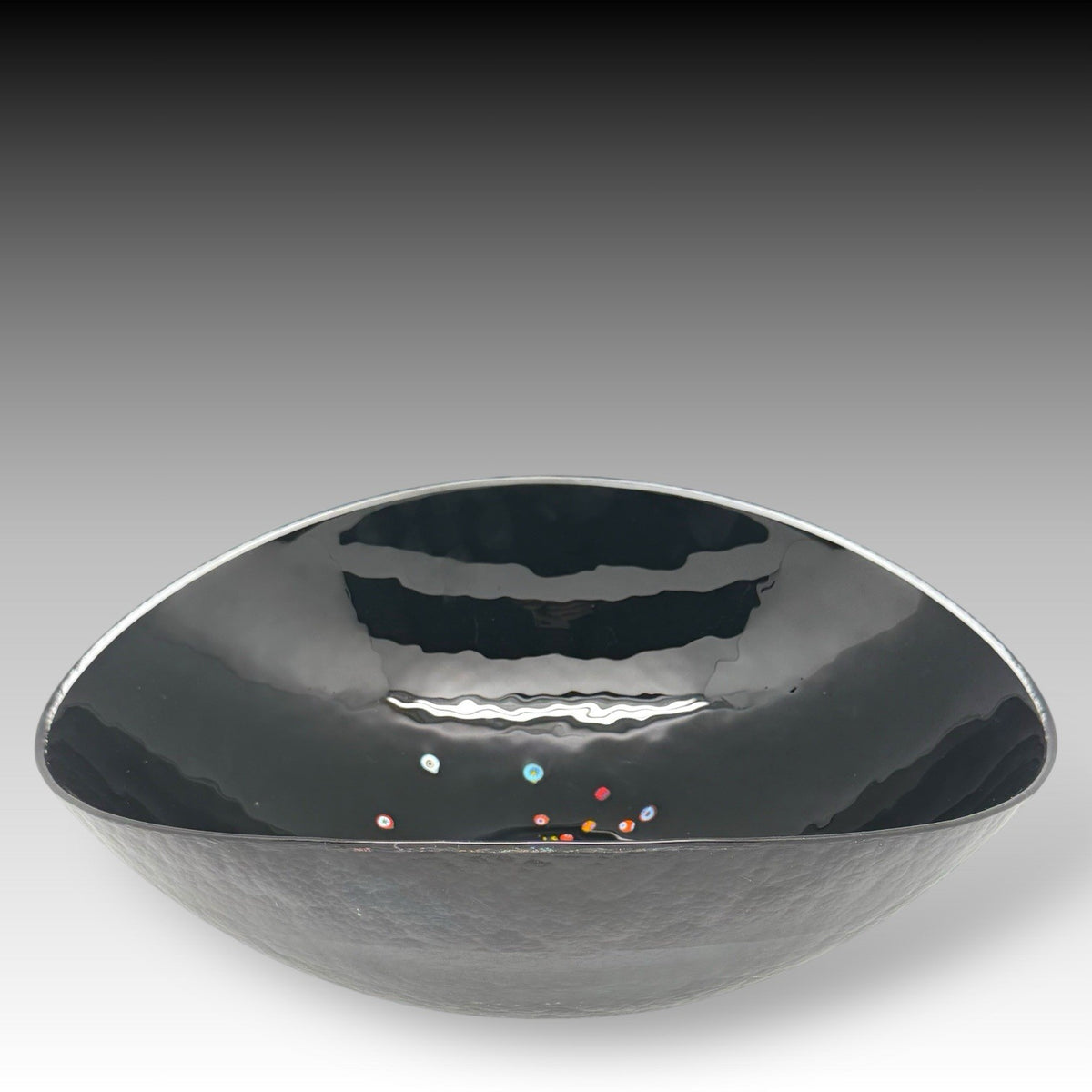 YALOS CASA Murano Black Art Glass Bowl with MILLEFIORI Accents ITALY 15 Inches
