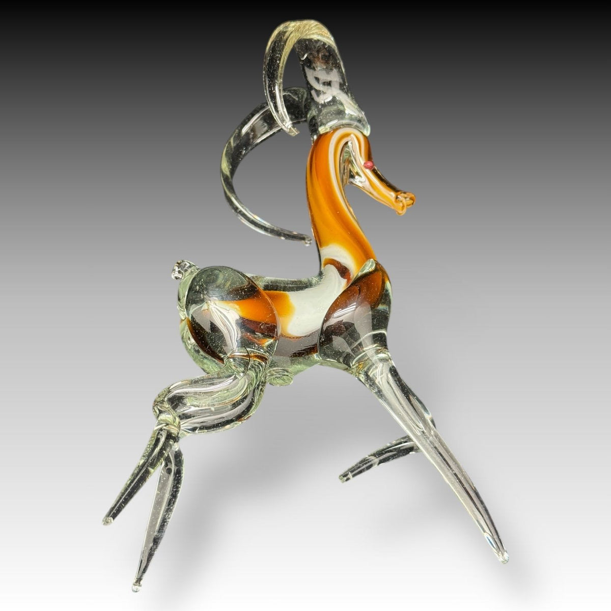 Murano Style CRYSTAL CLEAR & BROWN RAM Big Horned Animal Figurine Art Decoration