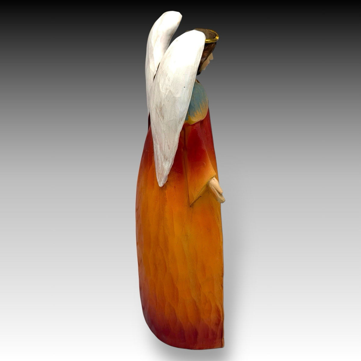 Nesting NATIVITY Set Angel Mary Joseph Resin Carved-Look 10" Tall Trio NO Baby