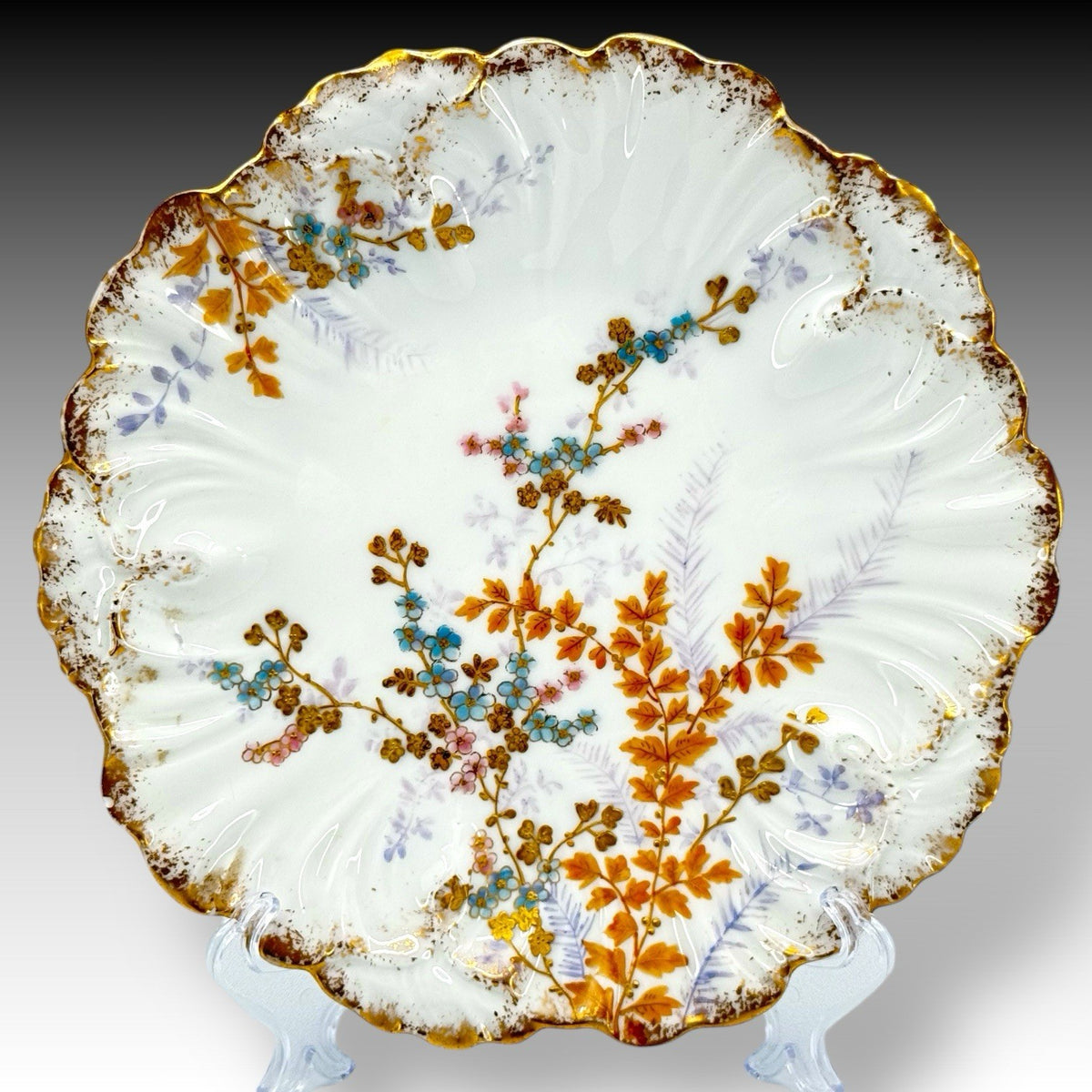 Antique Limoges France LS&S Porcelain Cabinet Plate Gold Gilt Floral 8.5" Decor