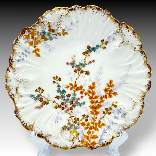Antique Limoges France LS&S Porcelain Cabinet Plate Gold Gilt Floral 8.5" Decor
