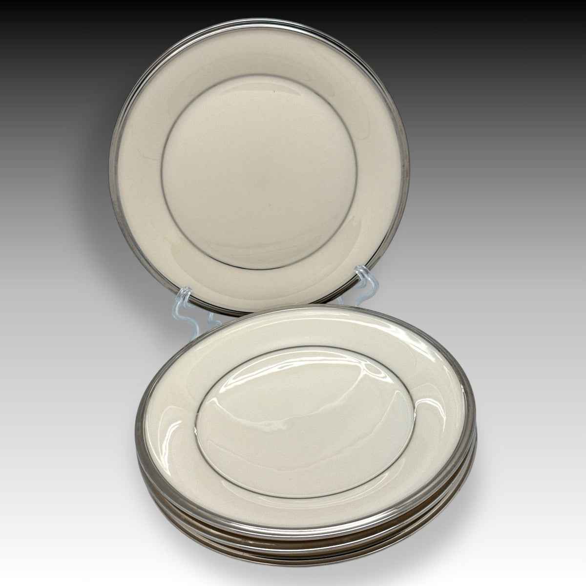 Set of 4 Lenox Solitaire Ivory Platinum Bread Plates 6.25" USA Bone China EUC