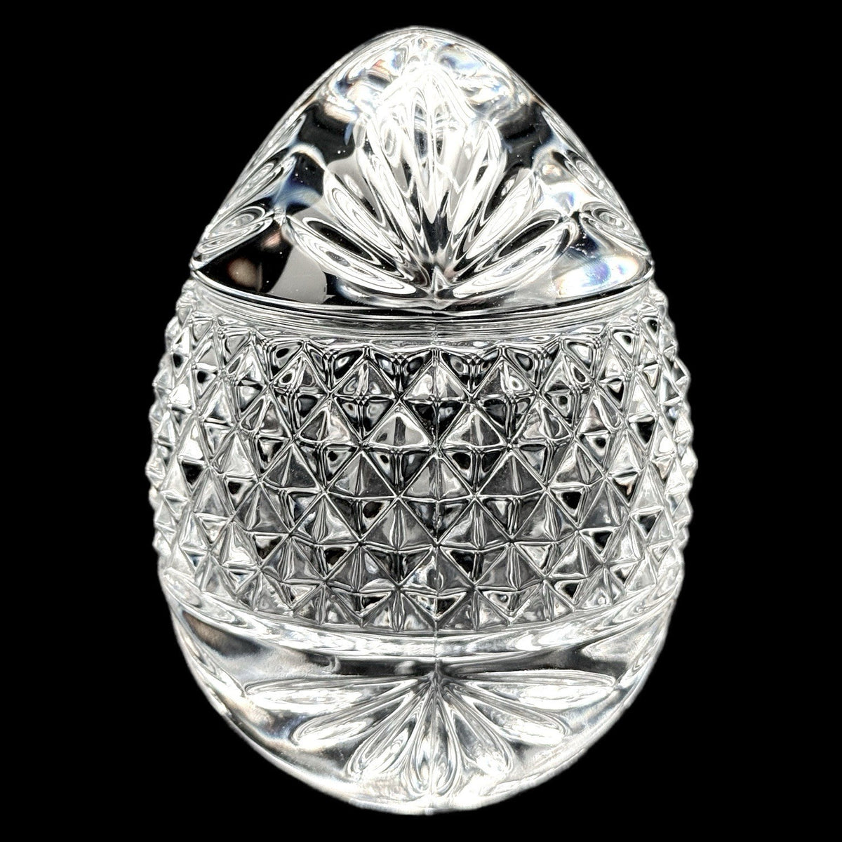 Cut Crystal Glass Egg Paperweight France Diamond Pattern 3.5 Inches Heavy Vtg