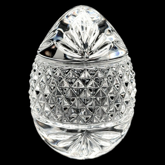 Cut Crystal Glass Egg Paperweight France Diamond Pattern 3.5 Inches Heavy Vtg