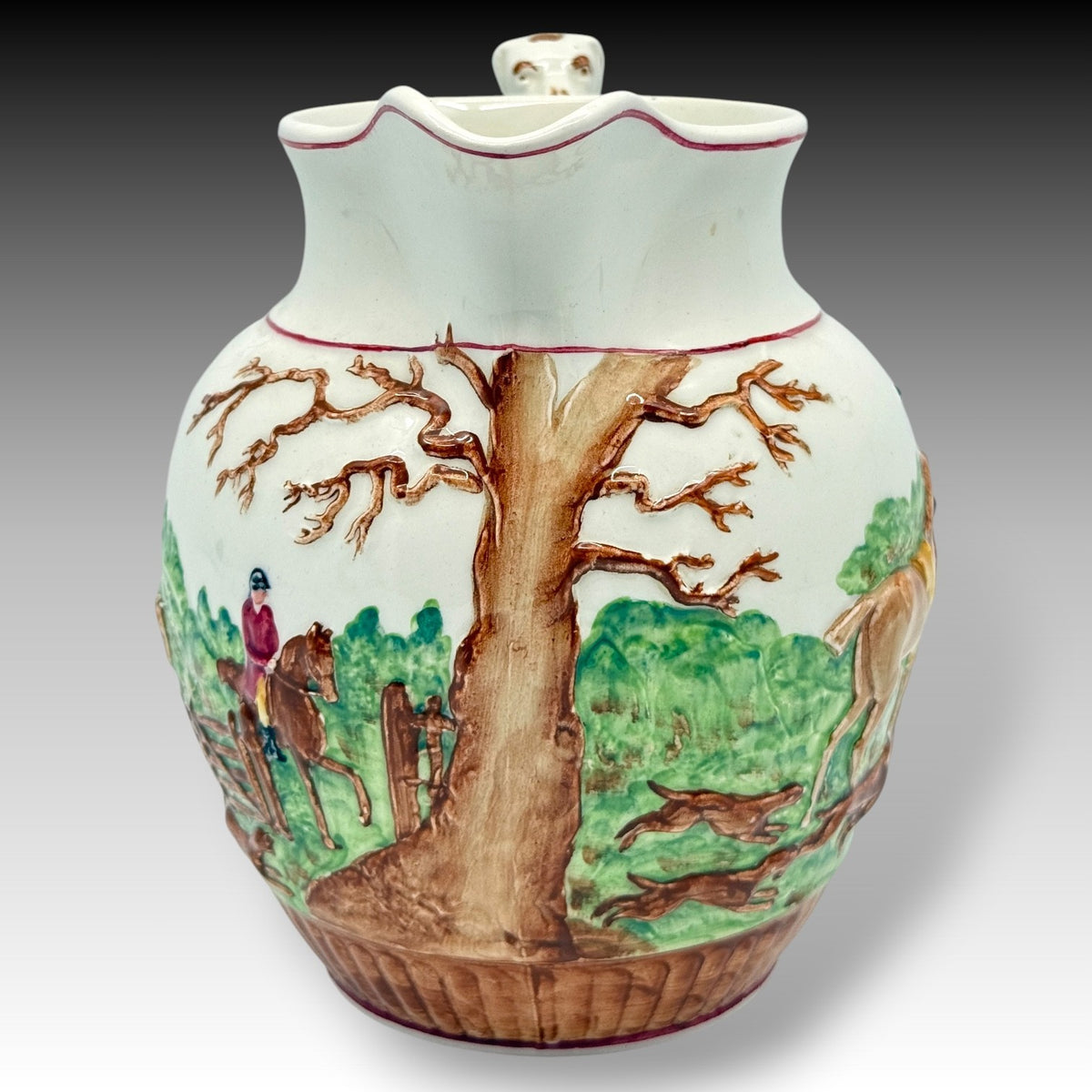 Wedgwood D'Ye Ken John Peel Fox Hunt Relief Pitcher Dog Handle 64 Oz England LRG