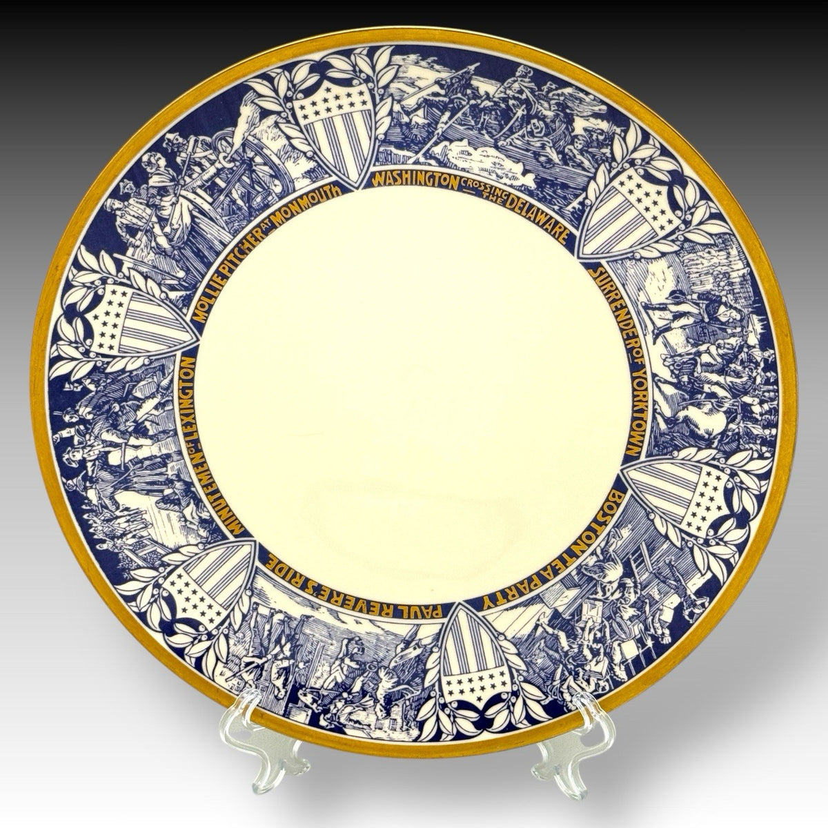 Gorham Bicentennial Delaware Edition Collector Plate 1972, 10.75 Inch Gold Rim