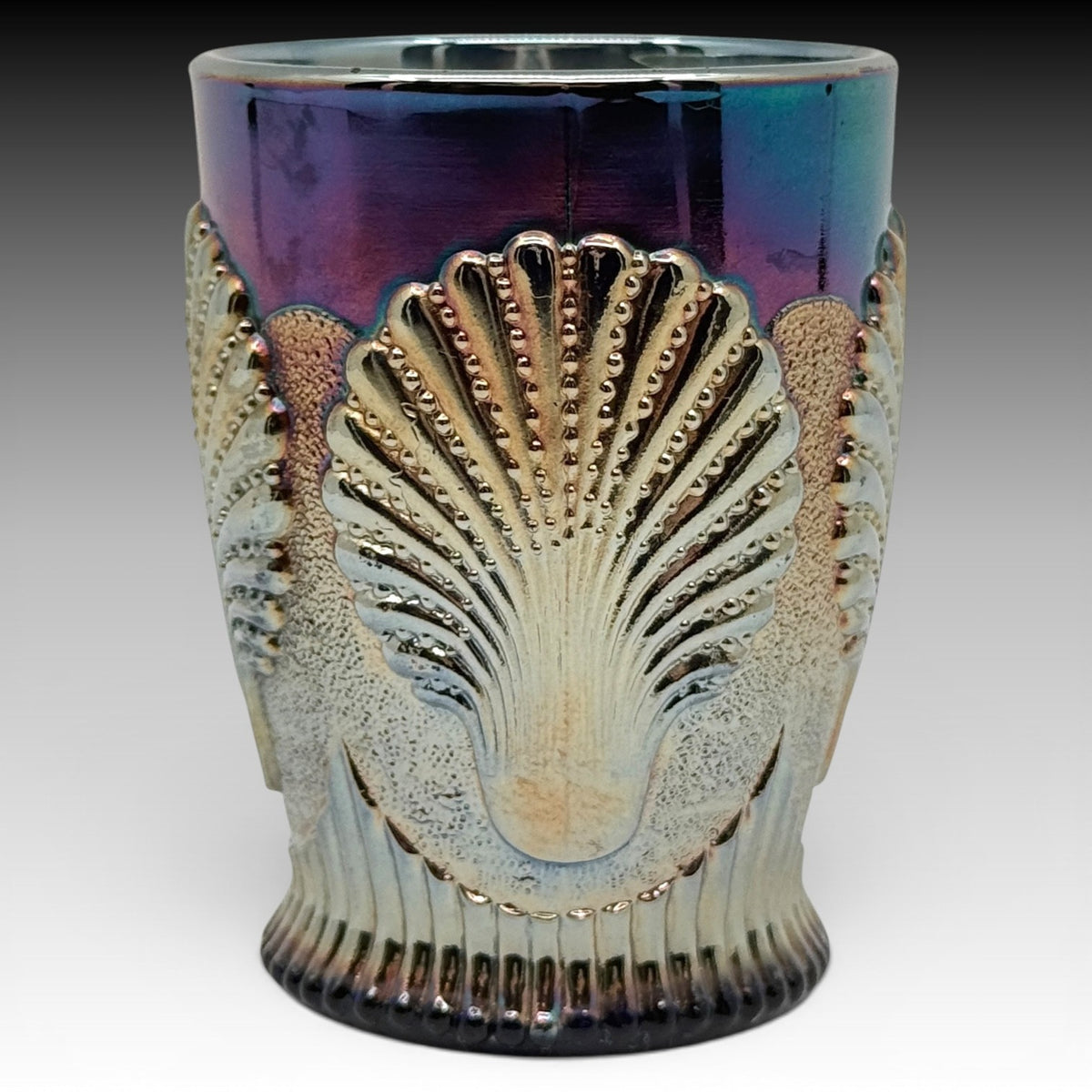 Dugan Black Amethyst Carnival Glass Diamond Beaded Shell Tumbler Antique 4 Inch