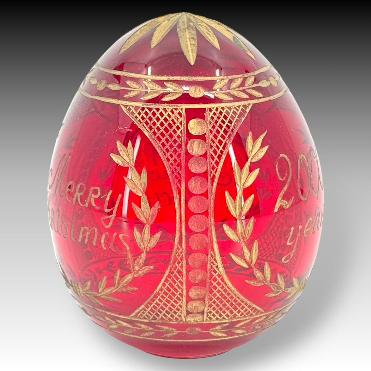 Vintage MacGrav Intricately Etched Egg Ruby Gilt Crystal Russian Red Gold Egg