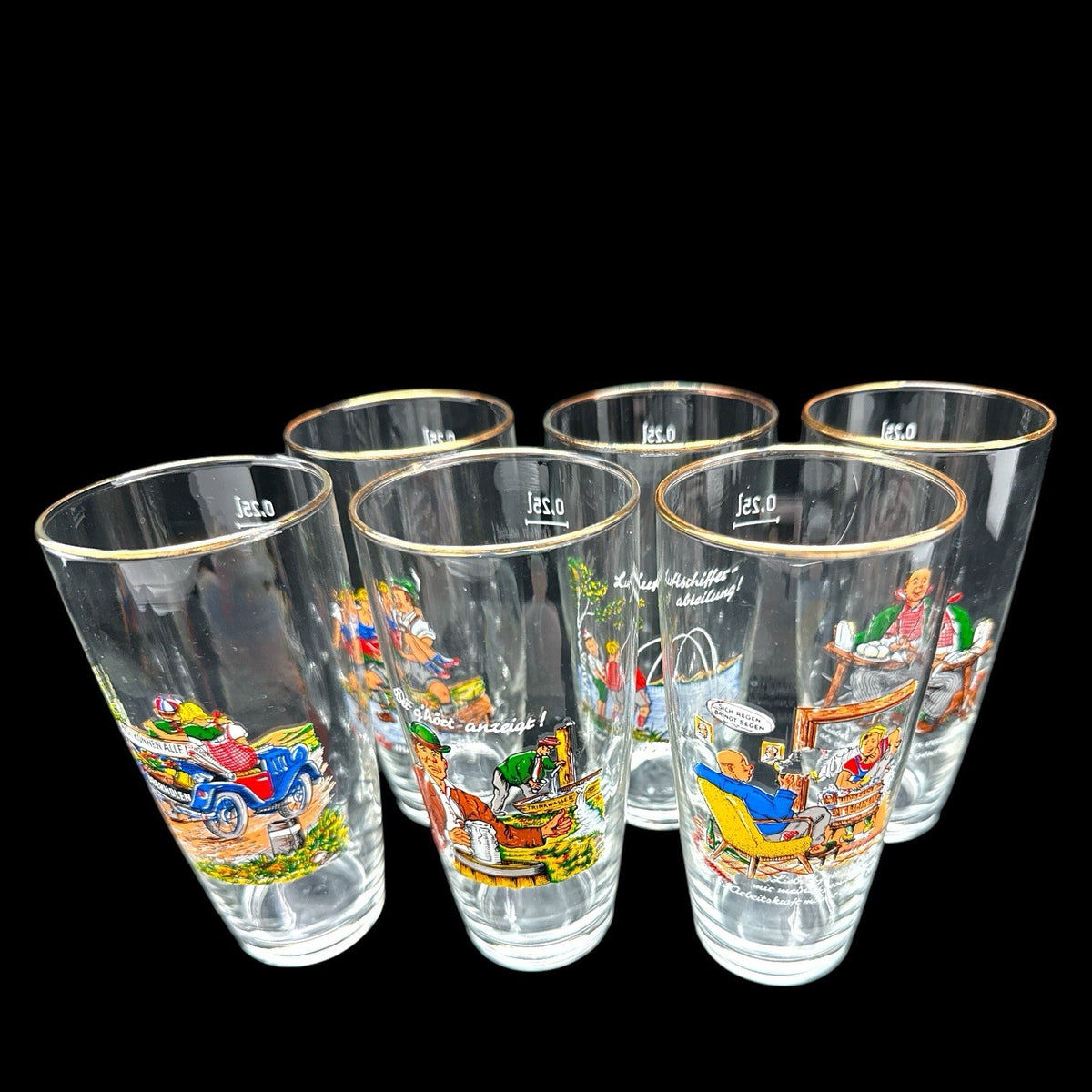 Group of 6 Mid Century GERMAN Novelty RISQUÉ Humor Beer Bar GLASSES 0.25 Liter