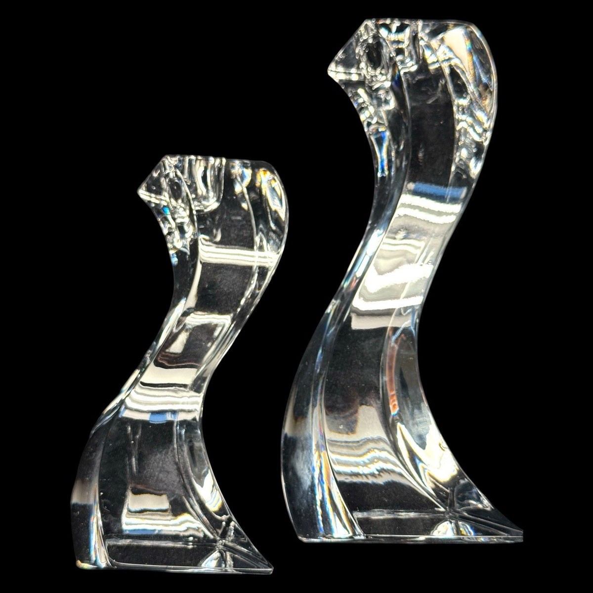 Mikasa 24% Lead Crystal Serpentine Wavy Candle Holders Pair Germany Vintage Pair