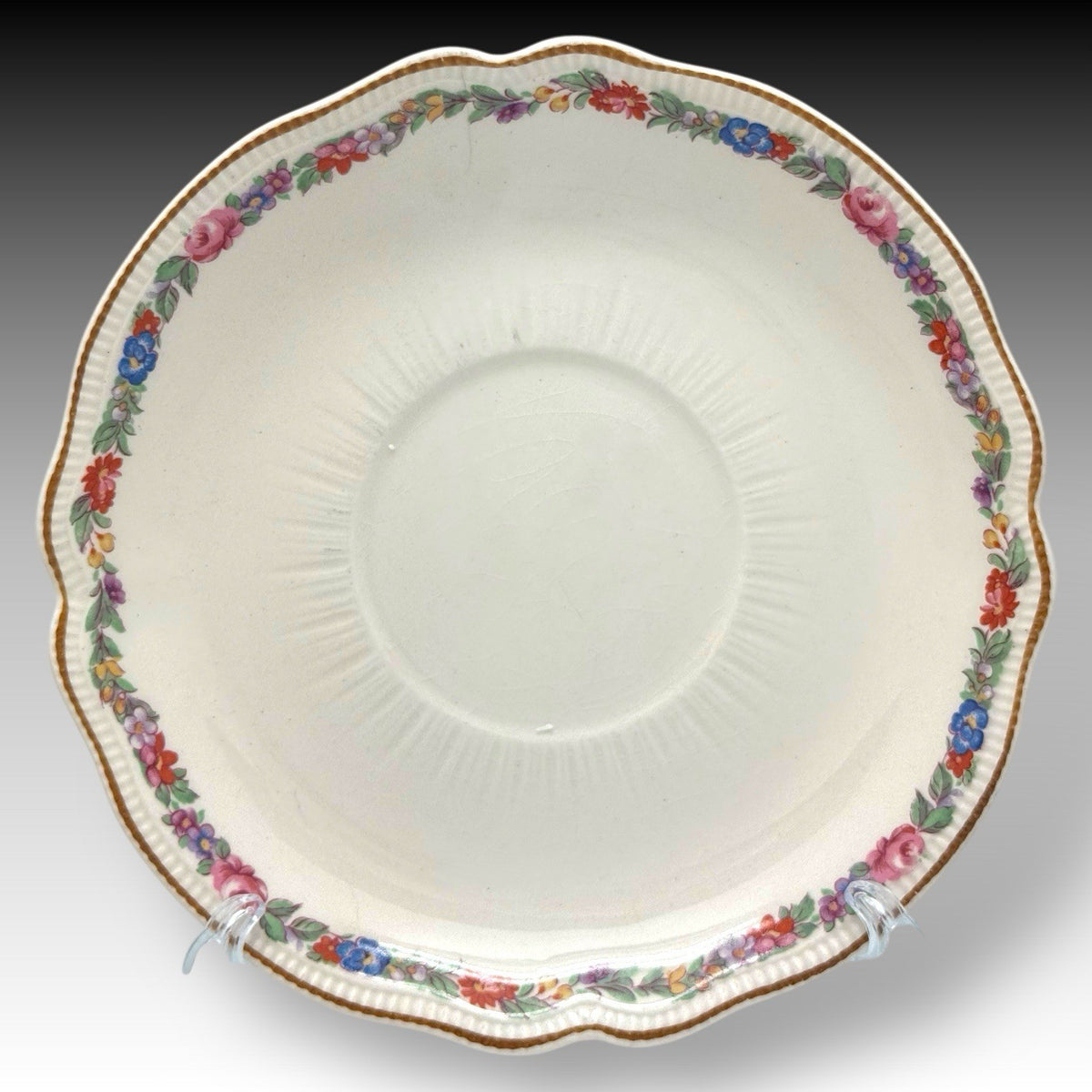 4 Johnson Brothers “Marlow” Old Staffordshire Flat Cream Soup Bowls and Saucers