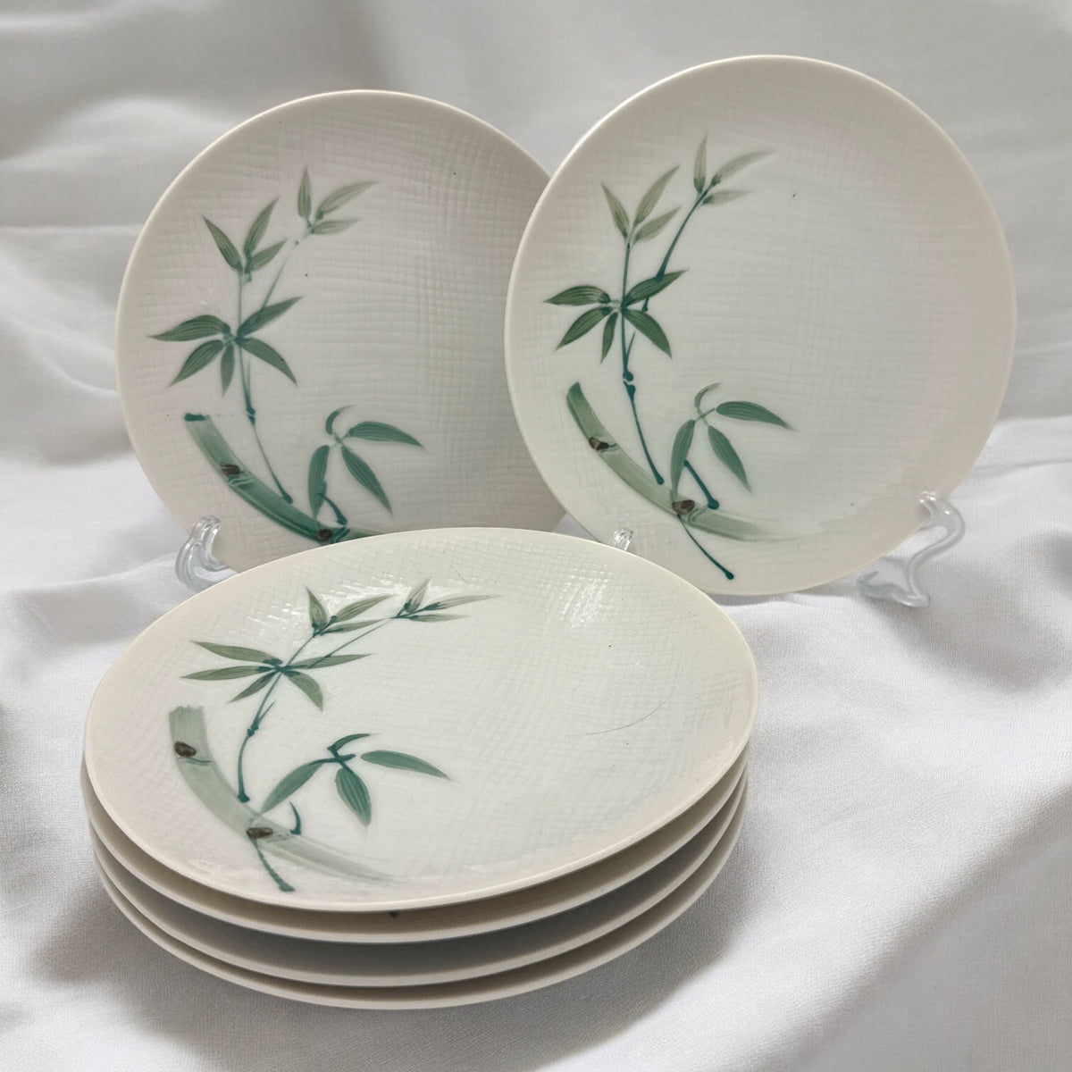 Set of 6 Japan BAMBOO TEXTURED China Hand Painted 6.25" BREAD PLATES Six
