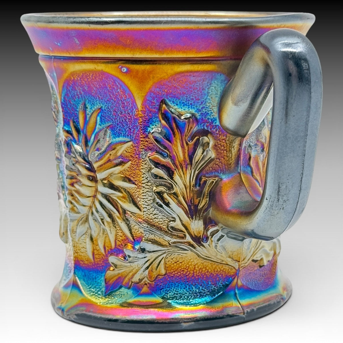 Northwood Dandelion Carnival Glass Mug Amethyst Iridescent Antique 3.5 Inches