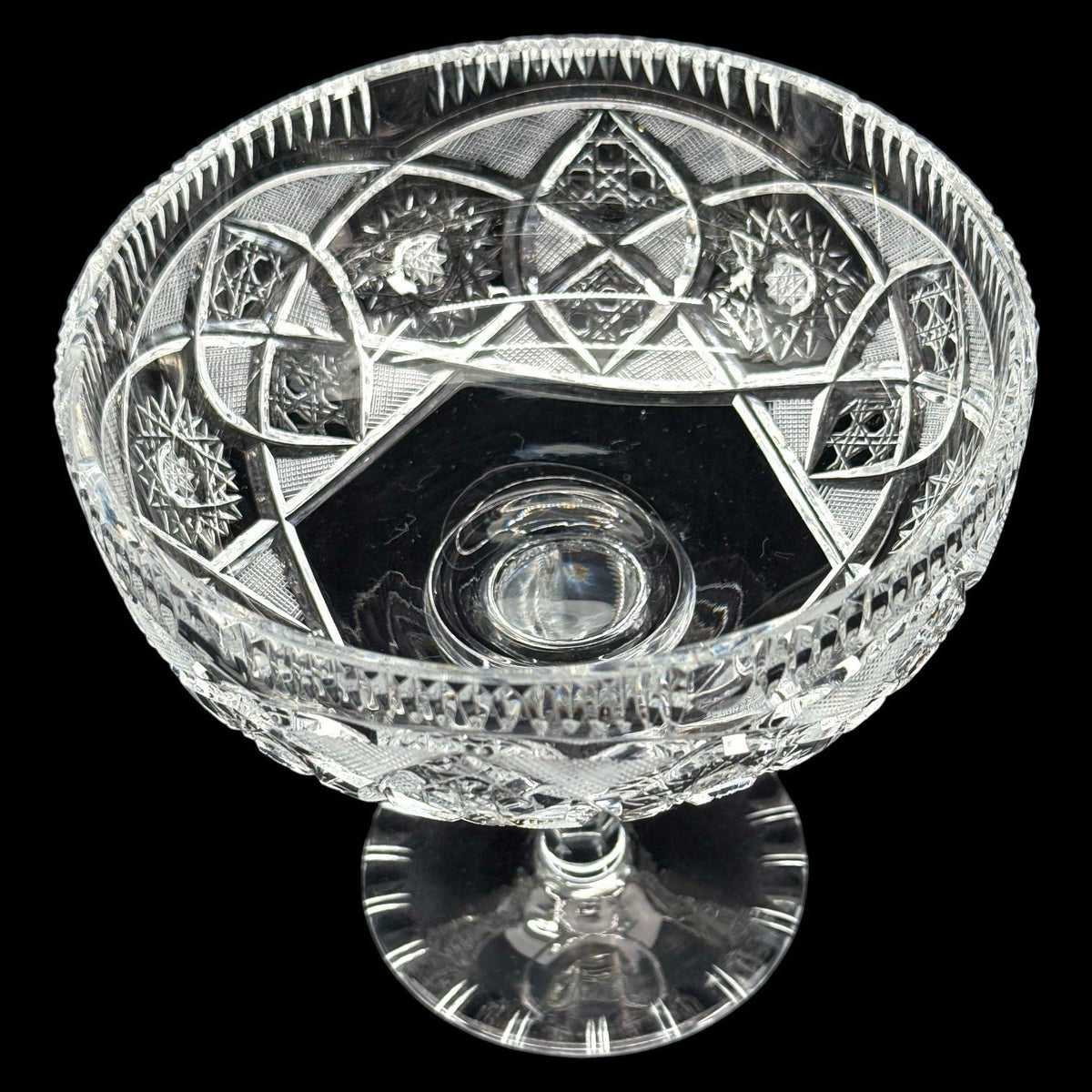 American Brilliant Cut Crystal Pedestal Compote Candy Dish Teardrop Stem 5.75 In