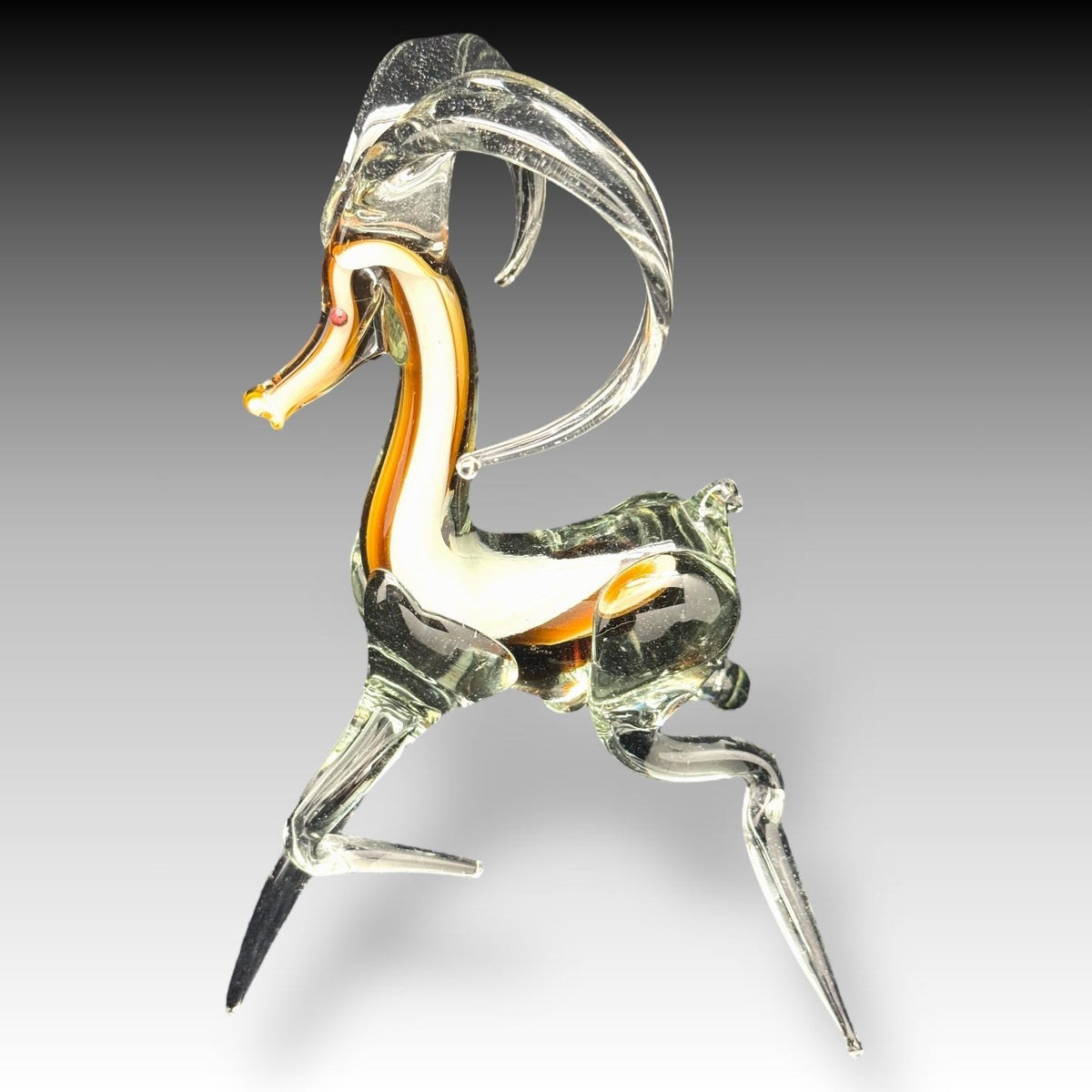 Murano Style CRYSTAL CLEAR & BROWN RAM Big Horned Animal Figurine Art Decoration