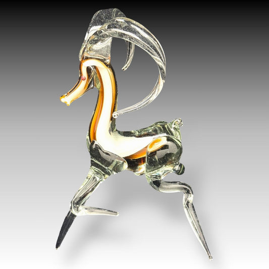 Murano Style CRYSTAL CLEAR & BROWN RAM Big Horned Animal Figurine Art Decoration