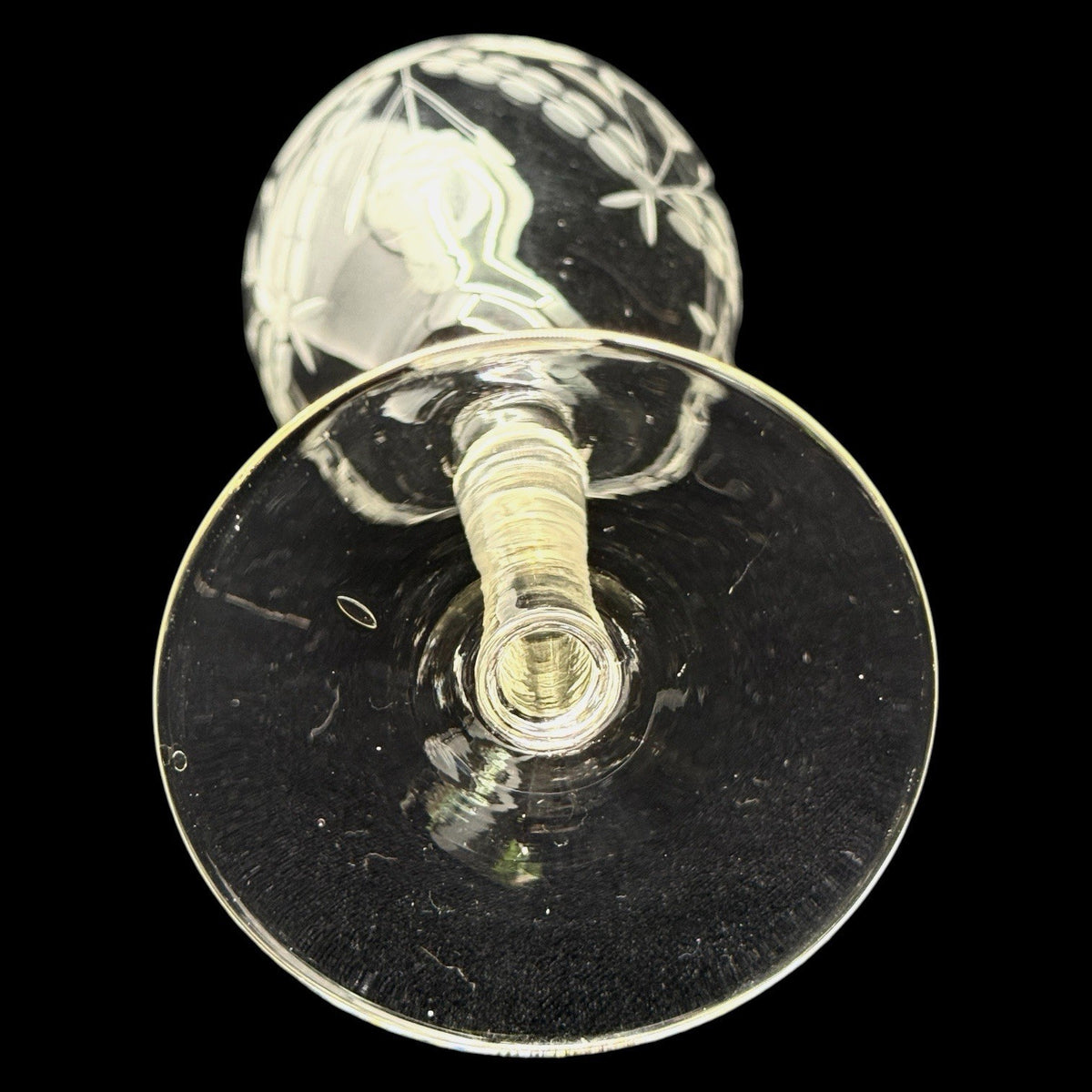 Vintage Etched Floral Crystal Wine Goblets, Set Of 6 Elegant Stemware, 7.75 Inch