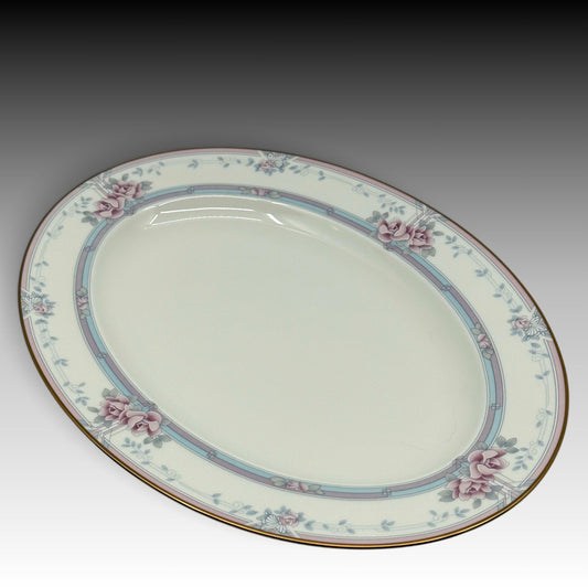 Noritake Magnificence 9736 Bone China Oval Serving Platter Gold Trim 14 3/8"