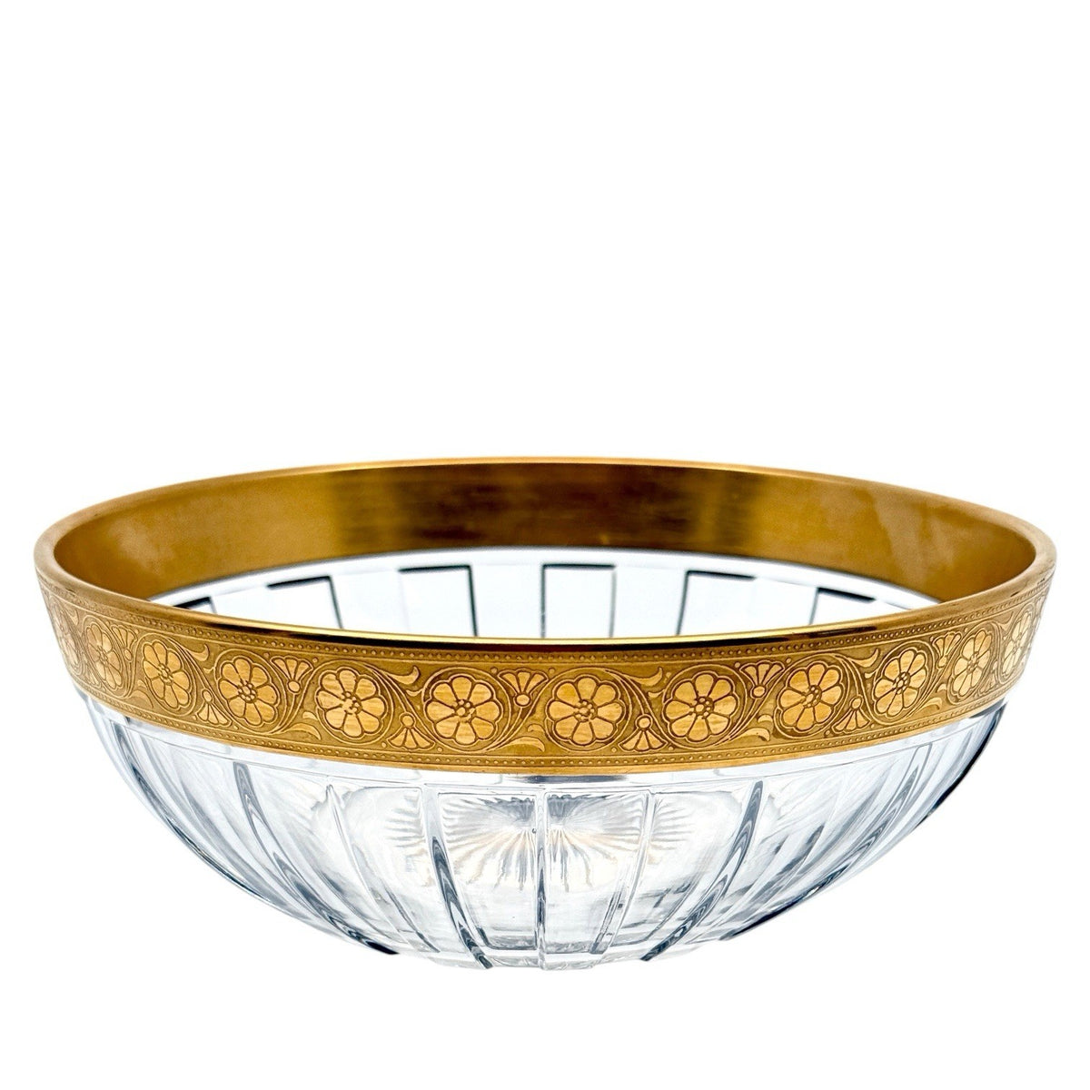 Heisey Crystal Glass Bowl Hand Painted Gold Floral Border 8 Inch Elegant Glass
