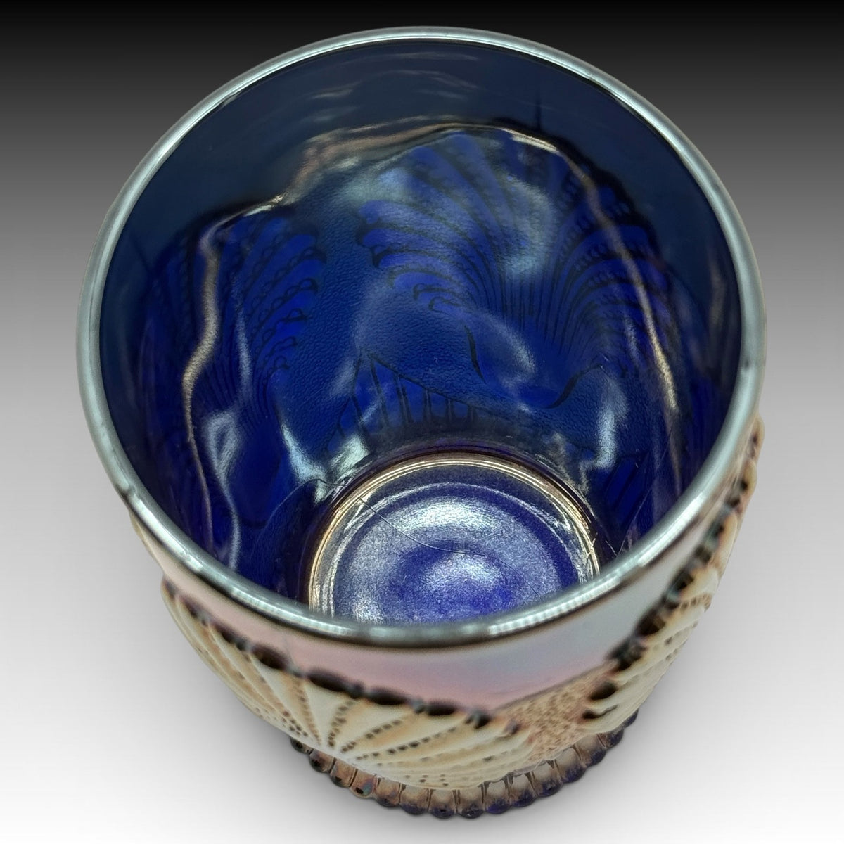 Dugan Black Amethyst Carnival Glass Diamond Beaded Shell Tumbler Antique 4 Inch