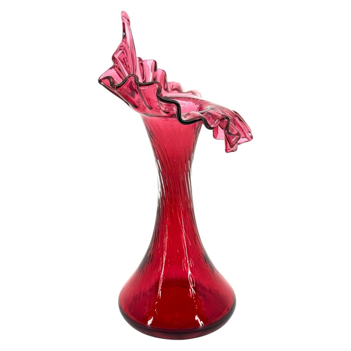 Fenton Cranberry Glass Jack In The Pulpit Vase, Large Ruffled Tulip Vase 10.5"