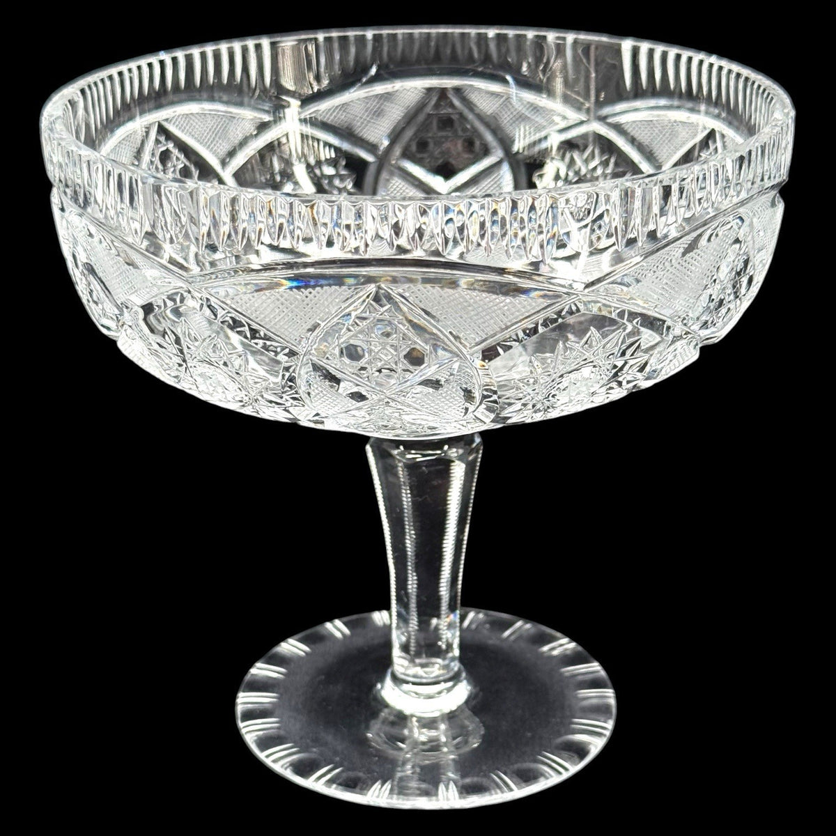 American Brilliant Cut Crystal Pedestal Compote Candy Dish Teardrop Stem 5.75 In