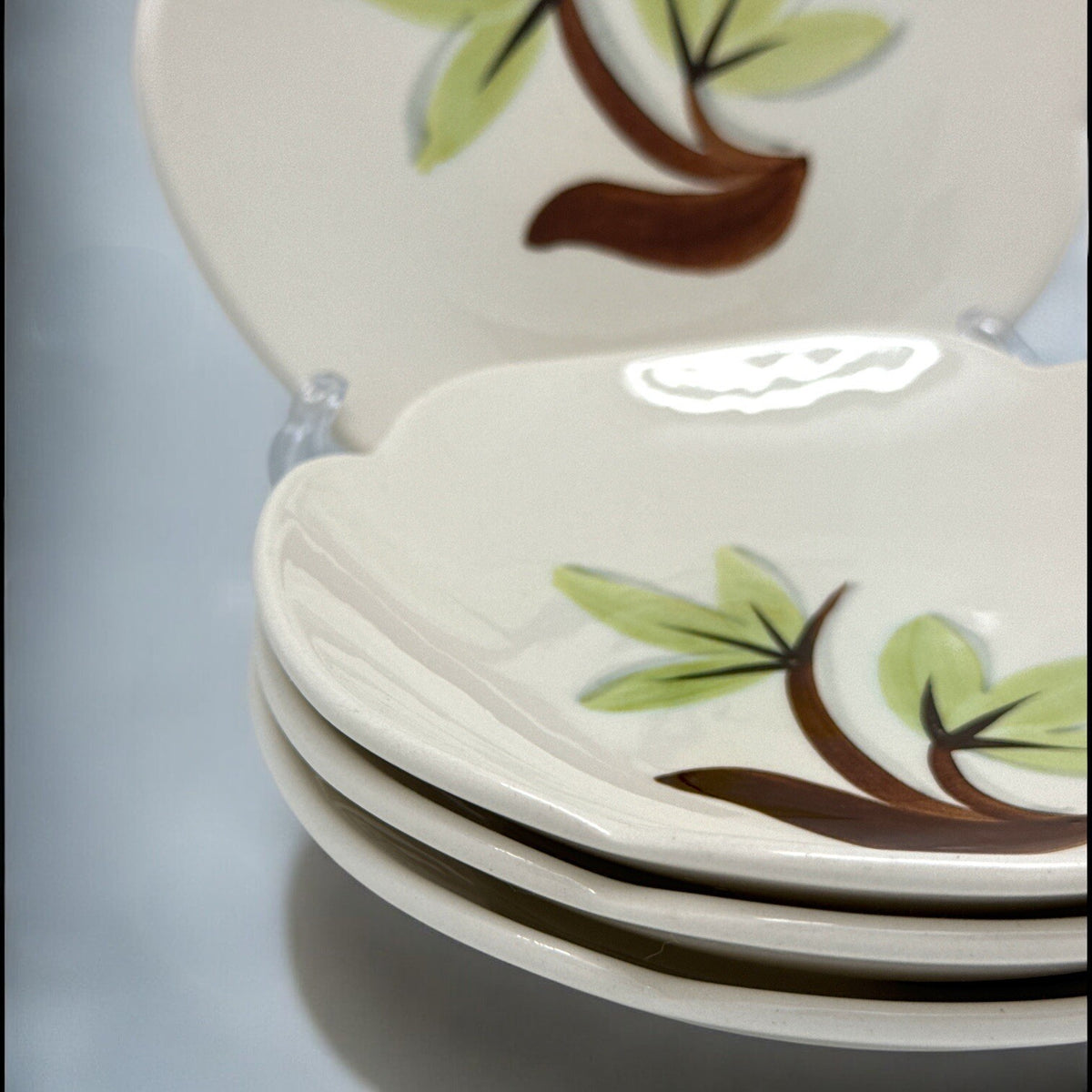 Set of 4 Vintage WOODLEAF by Continental Kilns Hand Painted SQUARE DESSERT BOWLS
