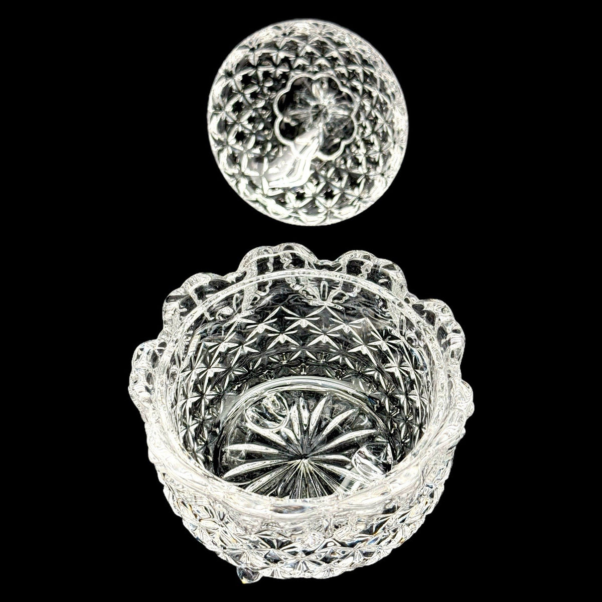 Vintage Butterfly Footed Crystal Covered Candy Dish Trinket Box Heavy 5 Inches
