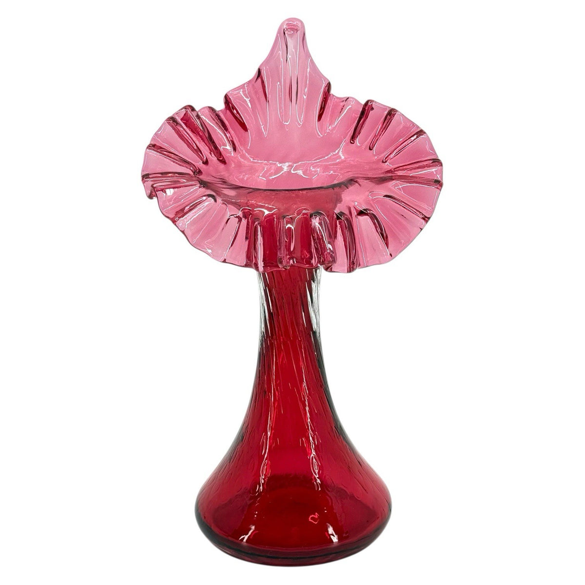 Fenton Cranberry Glass Jack In The Pulpit Vase, Large Ruffled Tulip Vase 10.5"