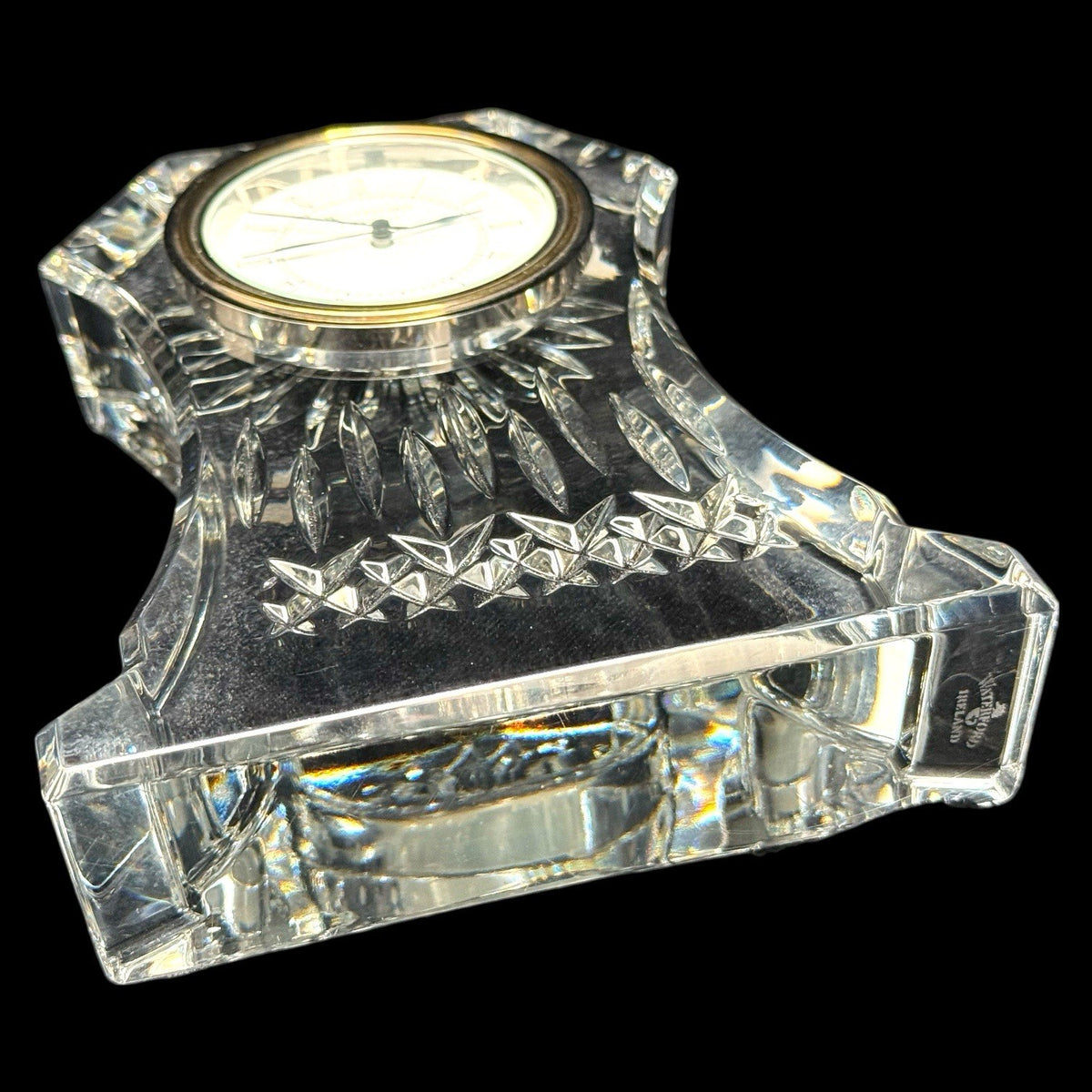 WATERFORD Lismore Lead Crystal Mantle Desk Clock Irish Cut 6.75” HEAVY XL Works