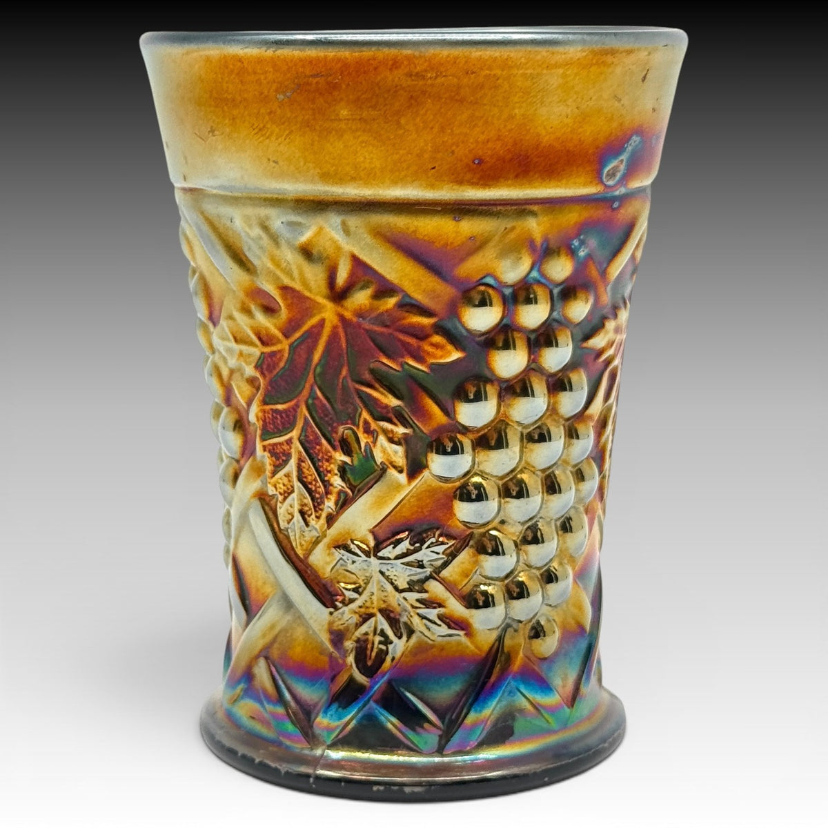 Northwood Grapevine Black Amethyst Carnival Glass Tumbler Antique 4.25 Inch