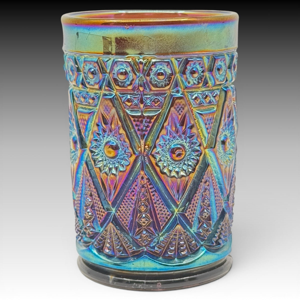Imperial Diamond and Lace Carnival Glass Tumbler Amethyst  Antique 4 Inches