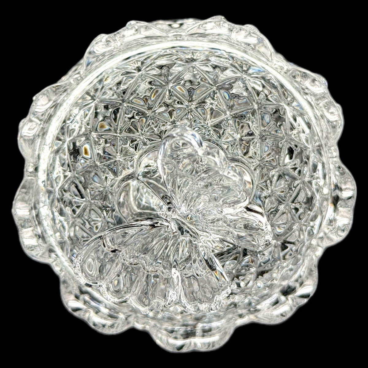 Vintage Butterfly Footed Crystal Covered Candy Dish Trinket Box Heavy 5 Inches