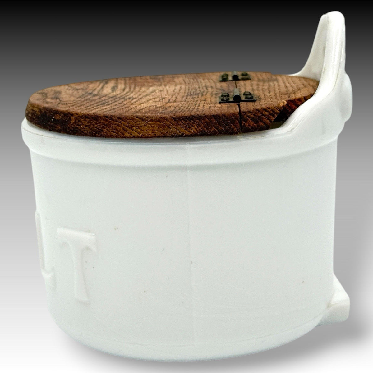 Jeanette Milk Glass Victorian Wall Mount Salt Box With Wood Lid Farmhouse Decor