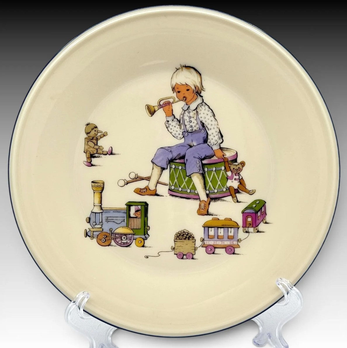 Lenox Childrens Dinnerware Set Little Boy Blue Stick Pony Plate Bowl Mug 3 Pc