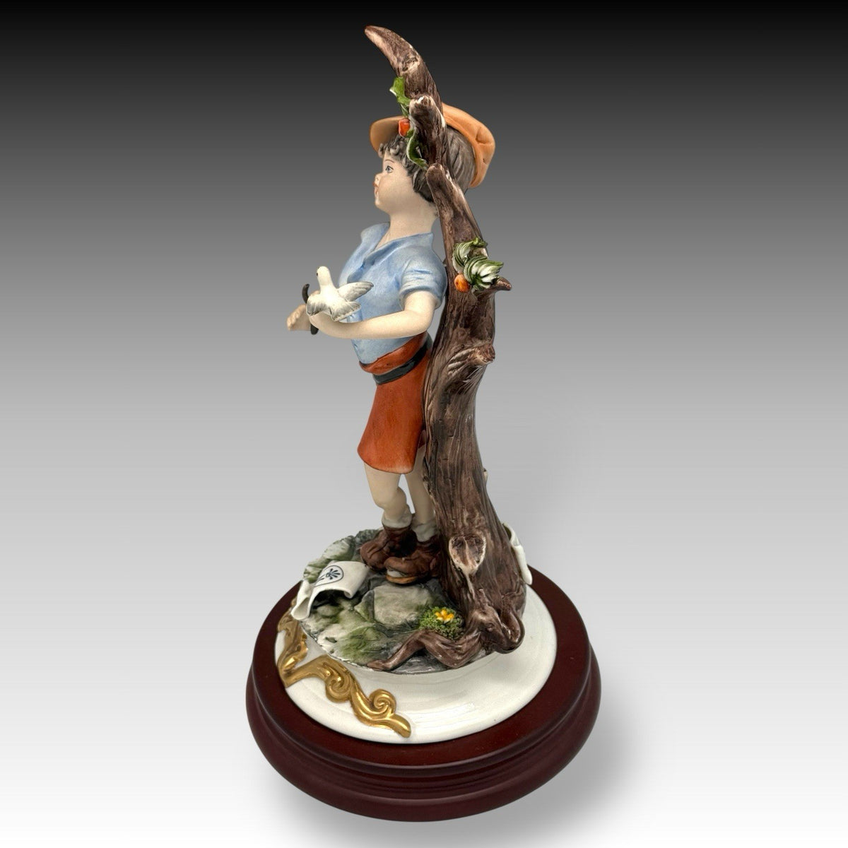 RARE Capodimonte Figurine Signed SARTORI Boy with Bird Italy Porcelain 11" Tall
