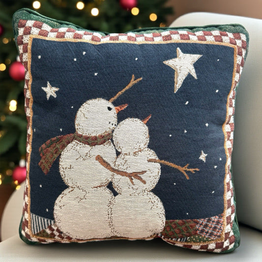 Newport Tapestry Christmas Pillow 17x17 Snowman Love Winter Holiday Accent