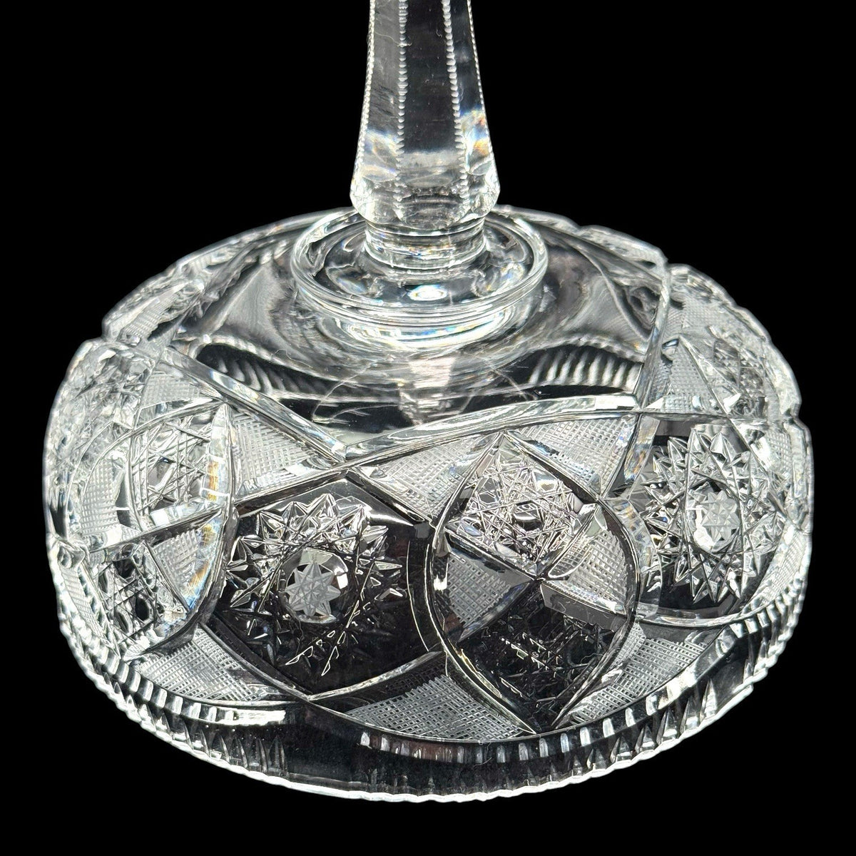 American Brilliant Cut Crystal Pedestal Compote Candy Dish Teardrop Stem 5.75 In