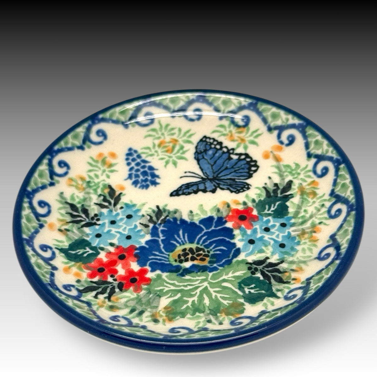 UNIKAT Polish Pottery Mariposa Butterfly Mini Plate Coaster 4 Inch Signed Liana