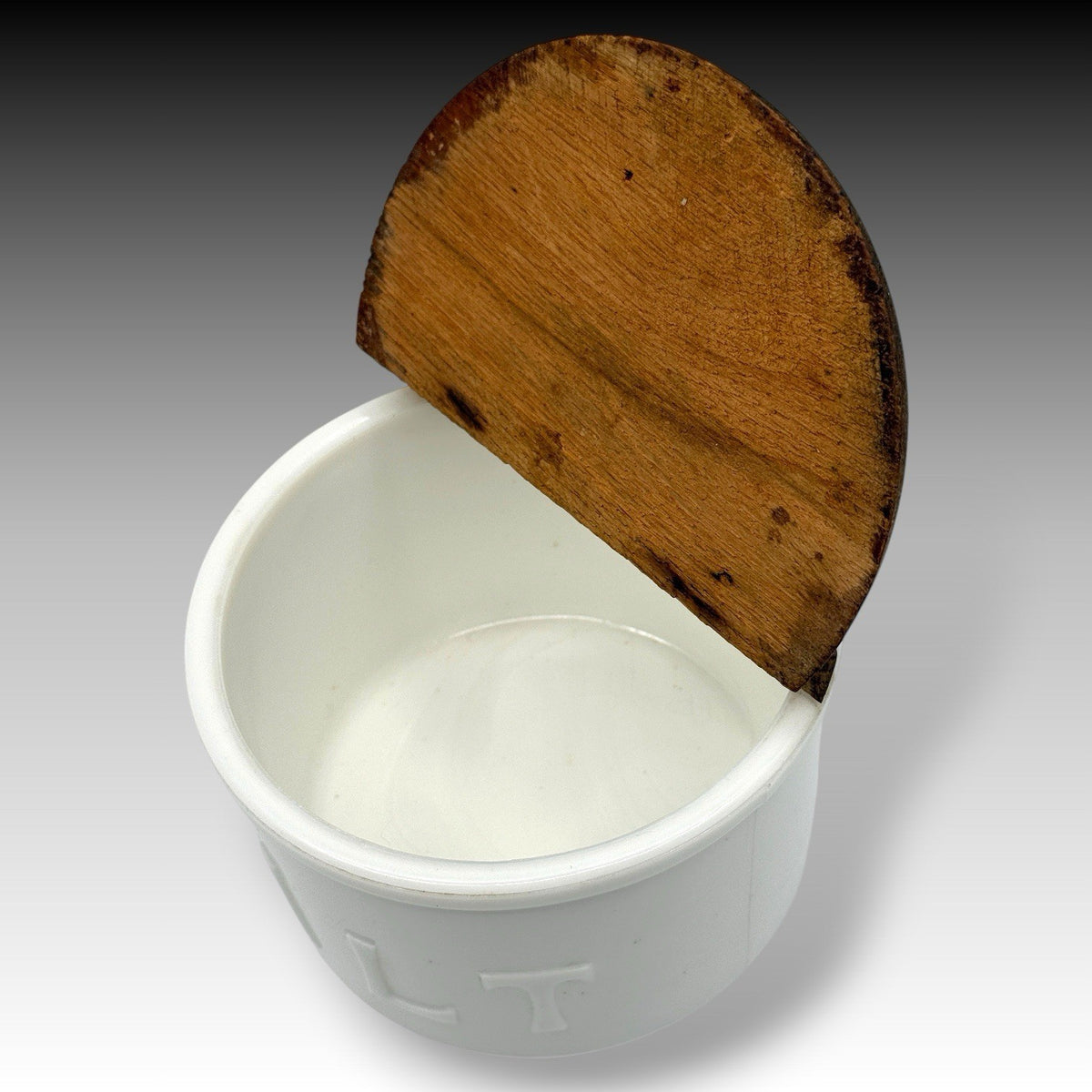 Jeanette Milk Glass Victorian Wall Mount Salt Box With Wood Lid Farmhouse Decor